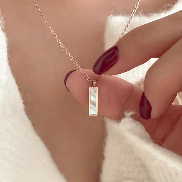 [써지컬스틸]사각 자개 목걸이(2color)