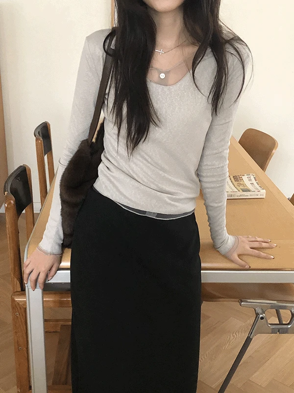 (단독착용가능)골지&매쉬 레이어드 탑