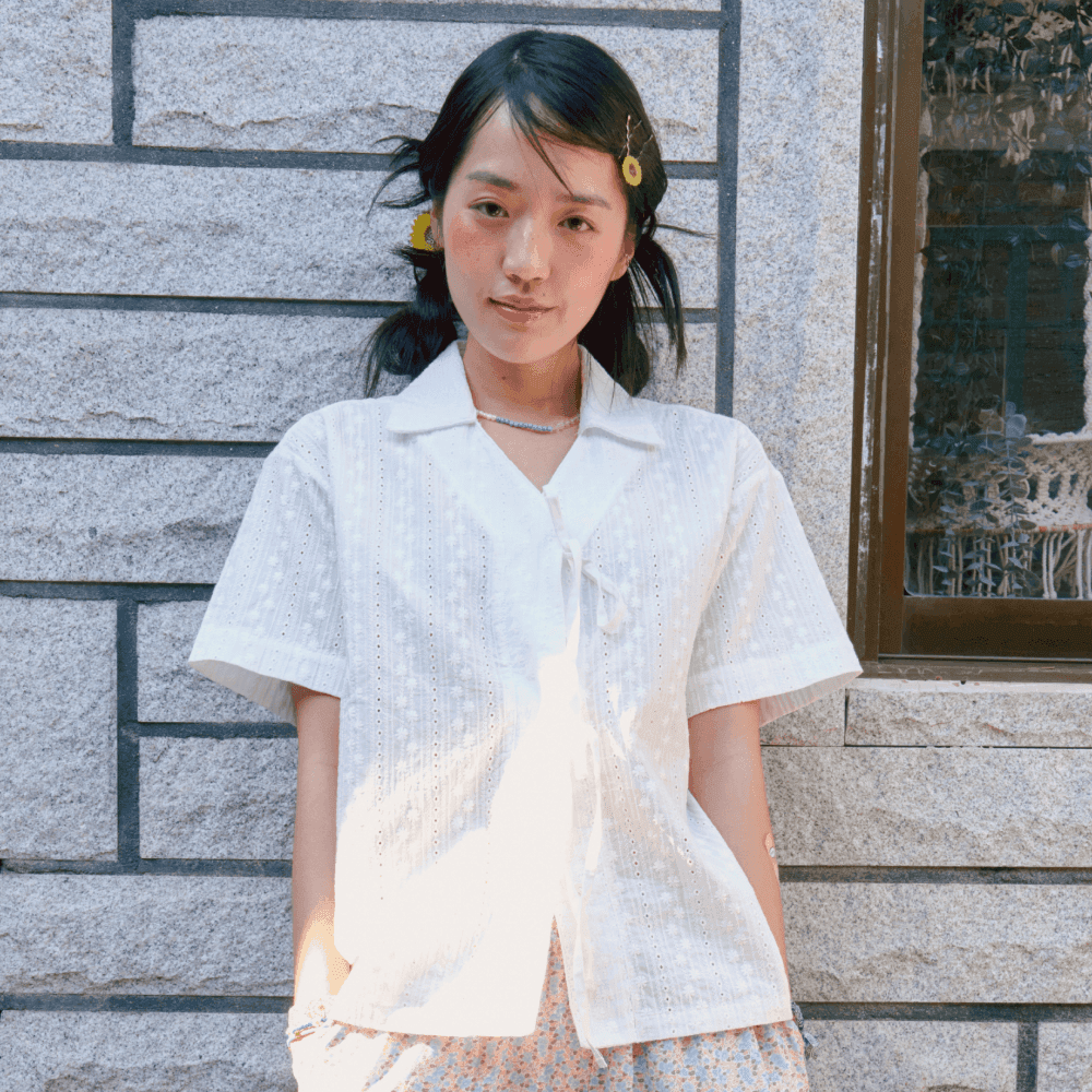 마실 반팔 셔츠 2color 코튼100 리본디테일