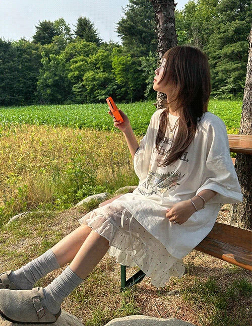 텐셀 도트 미디 스커트