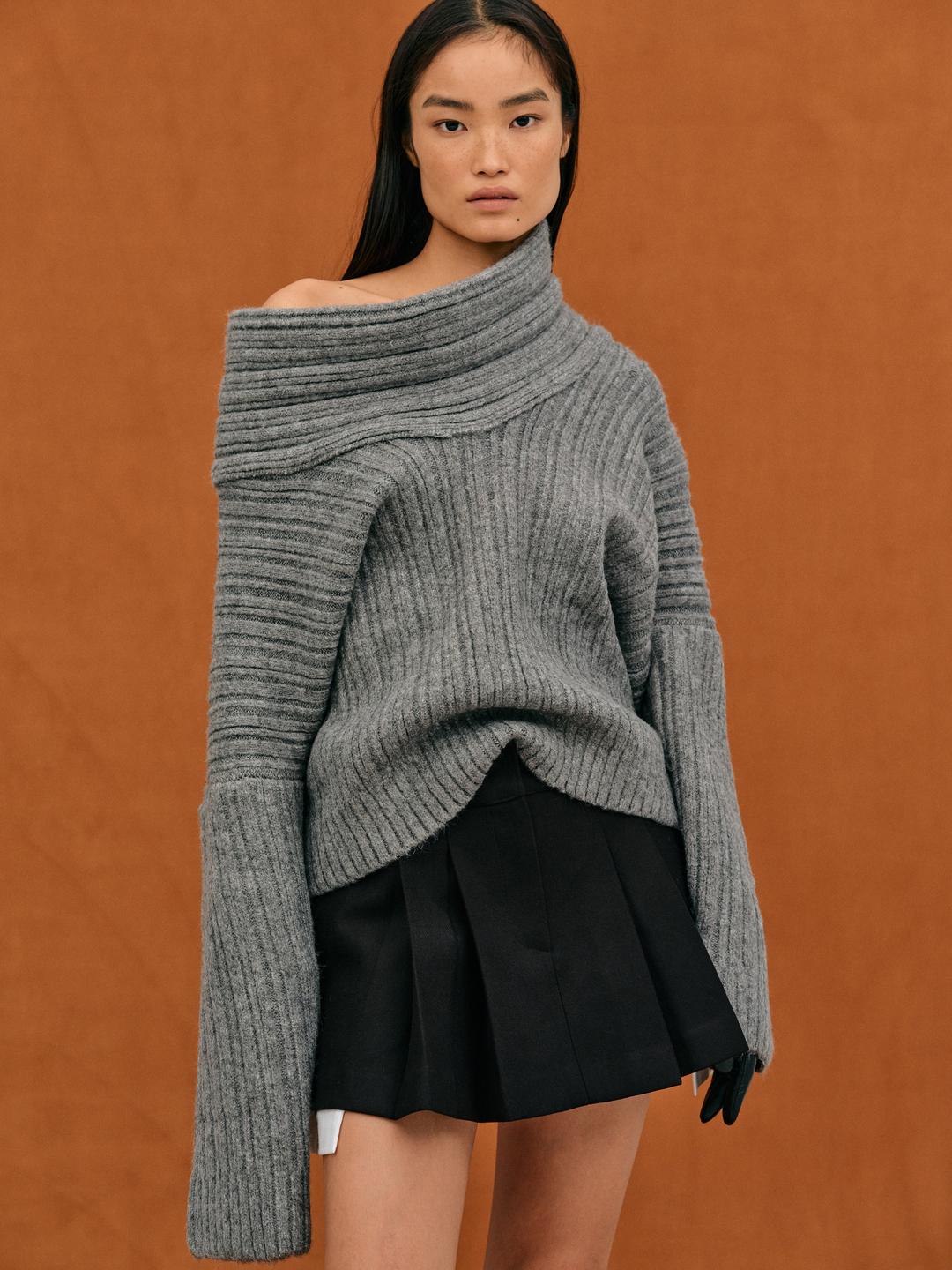 Becca Oversized High Roll Knit Pullover, Storm Grey - One Size