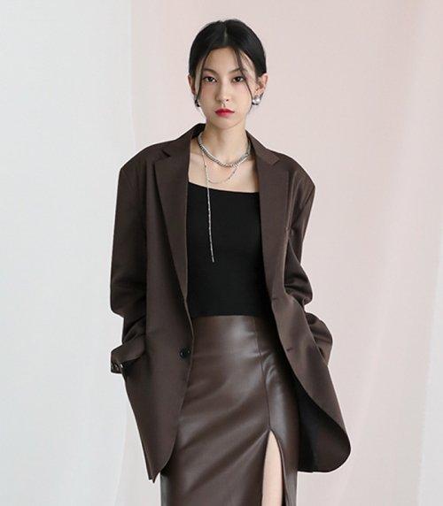 Boyfriend Single Blazer BROWN