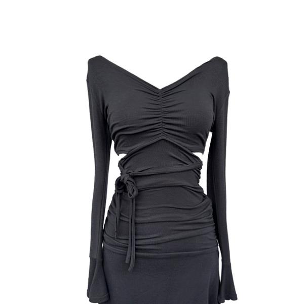 Brick slit strap shirring one piece (2colors)