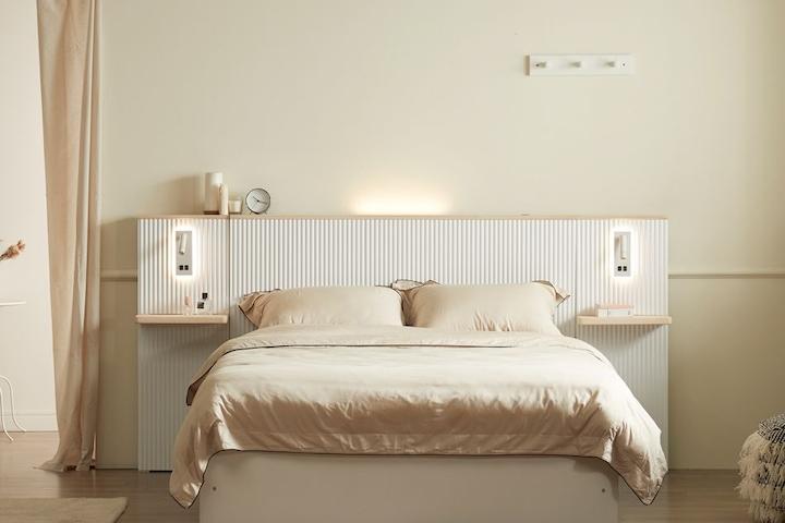 [무료배송] 소나 편백나무 템바보드 LED조명 벙커수납 호텔침대 SS/Q