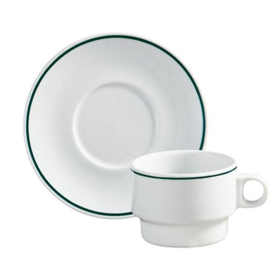 폴바살 커피잔세트 그린라인 210ml 받침포함 도자기 홈카페 빈티지 레트로