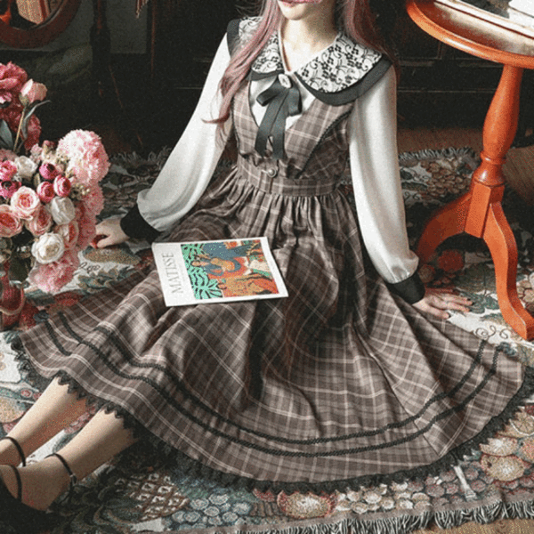 소피 체크 벨티드 뷔스티에 롱 원피스 op0273