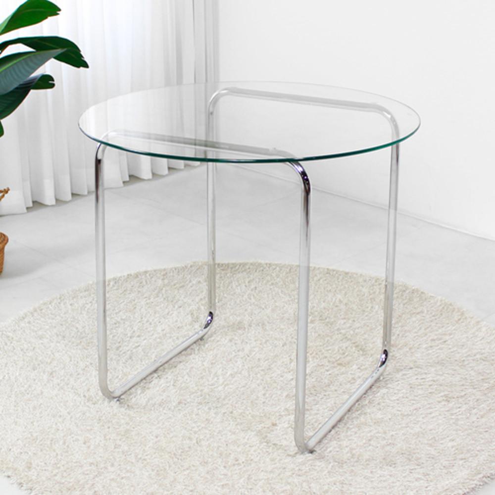 CGT065 미스틱테이블 73cm 유리테이블 미드센추리 모던 메탈 원프레임 원형테이블 크롬프레임 철재 카페테이블 거실테이블