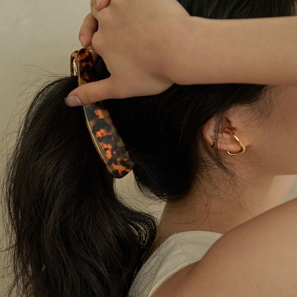 브로우 : 레오파드 데일리 셀룰로이드 마블 원터치 바나나 헤어핀 (베이지/브라운)