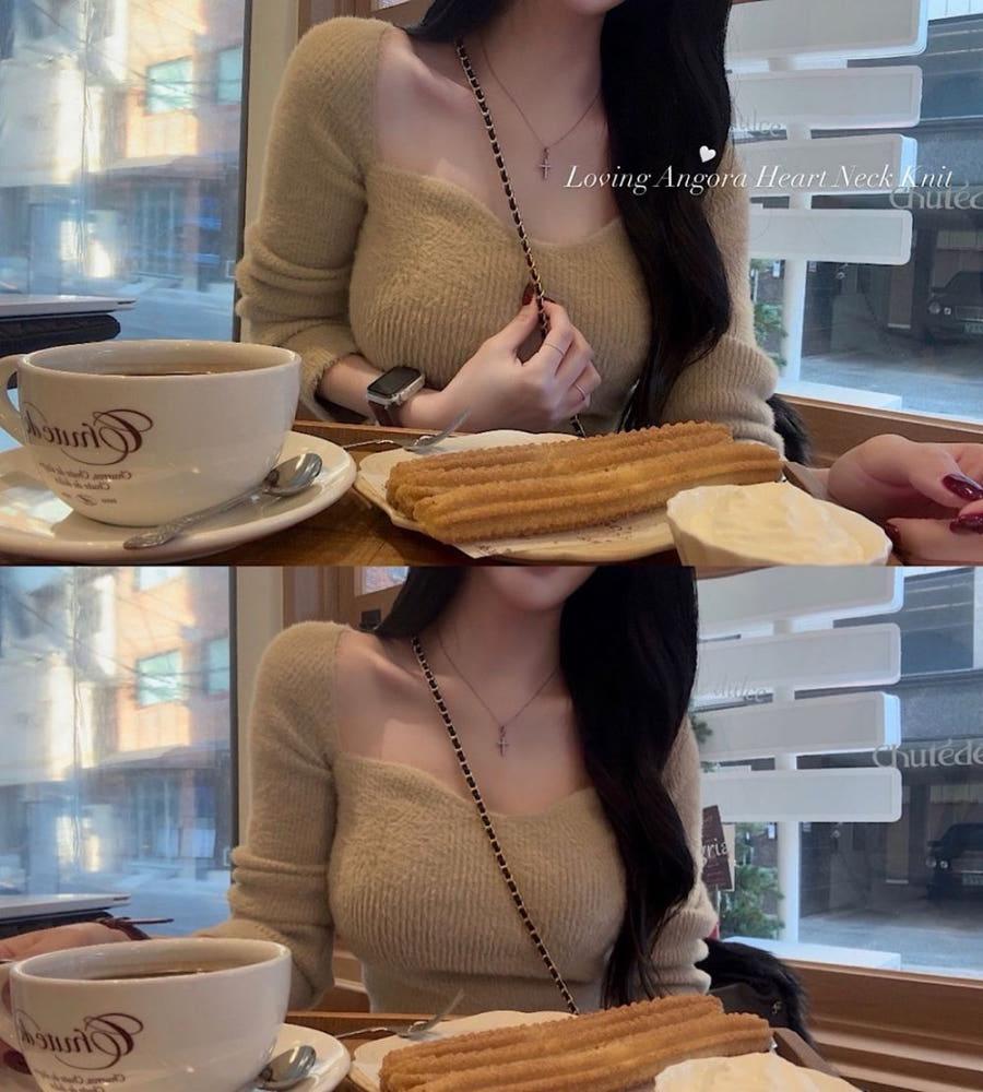 [문의폭주/사장pick/흘러내림X] 러빙 앙고라 하트넥 니트