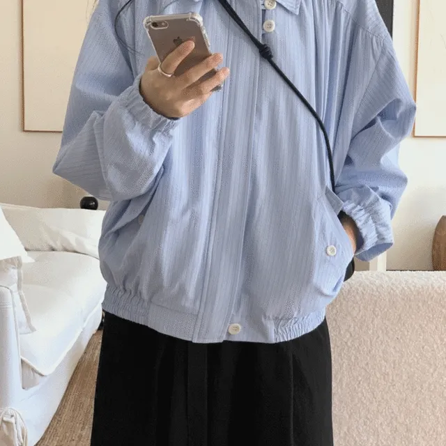 젤라 시어서커 블루종 자켓
