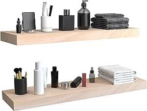 Habudda Floating Shelves for Wall Decor, Bedroom Bathroom Storage Wood Shelf, Farmhouse Rustic Home Kitchen Laundry, Wooden Hanging Mounted Plant Book Display Shelf, 2-Pack(30"×6.7"×1.6", Burlywood)