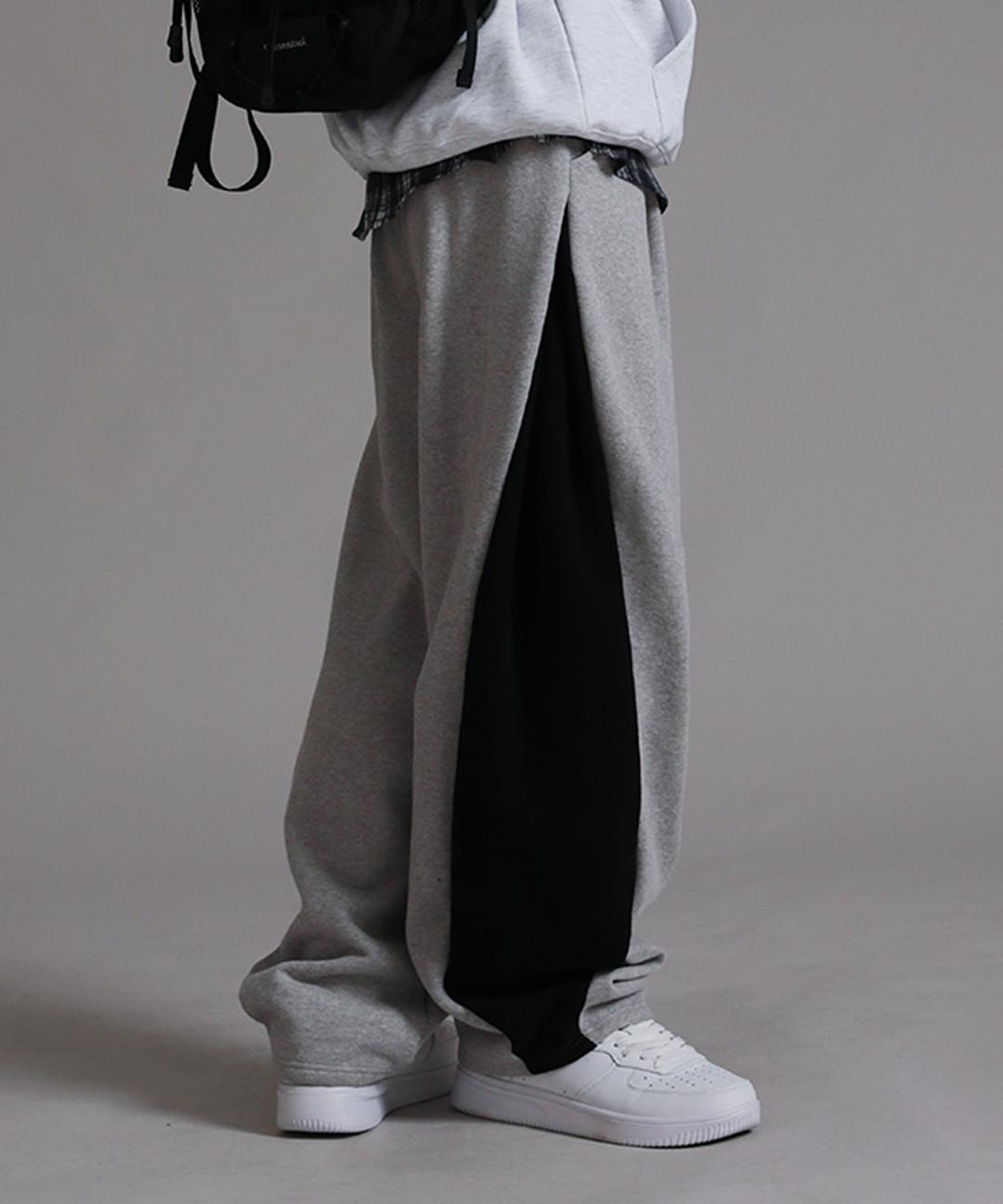 피치스킨 배색 와이드 팬츠_멜란지