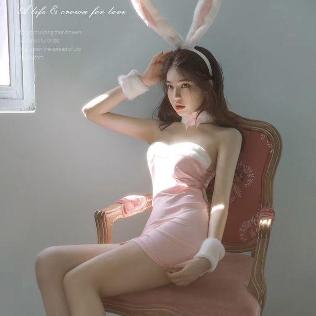 605. [당일출고] 블랙 핑크 버니 원피스 할로윈 코스프레 머리띠 토끼 초커 핸드 워머 이벤티 코스튬 크리스마스 생일 파티 클럽