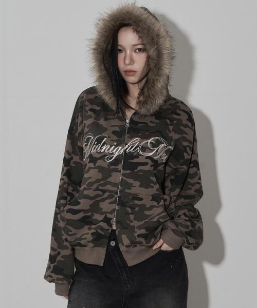 camo hair zip up (khaki)