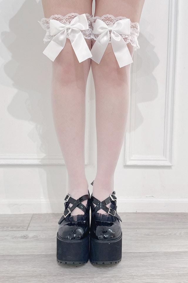 【Princess Melody】りぼん×レースシースルーニーハイソックス - ホワイト size-F-Ma*rs WebStore by LiLimPark