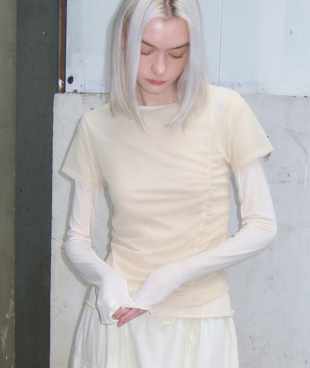 Riffle Shirring Layered Top [Yellow]