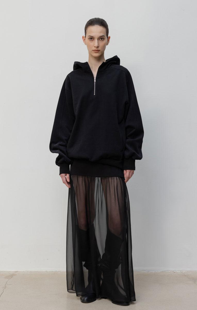 CASY RIBBED COTTON AND SHEER CHIFFON SKIRT