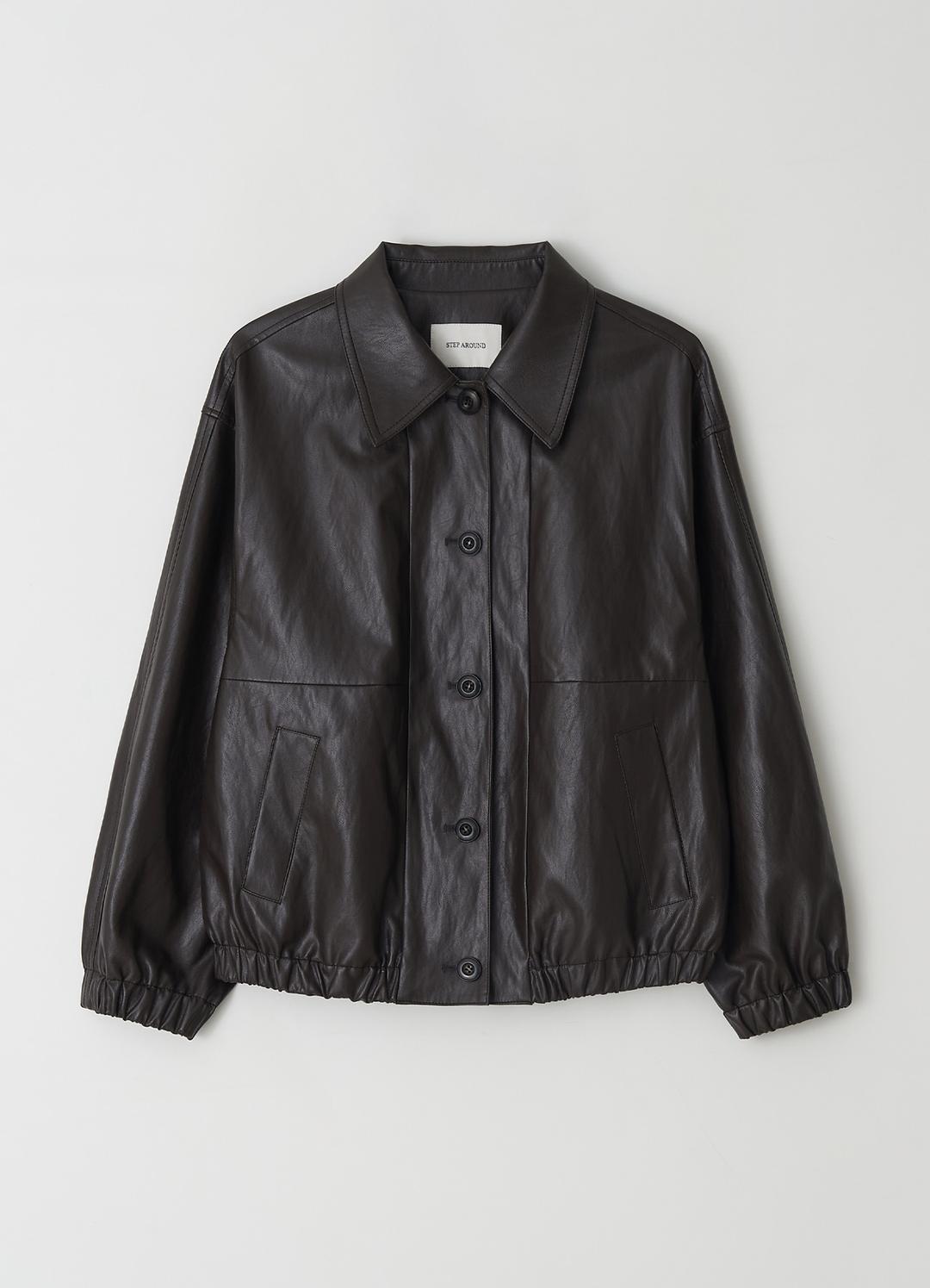 [2차] Loose fit leather stitch blouson_BROWN