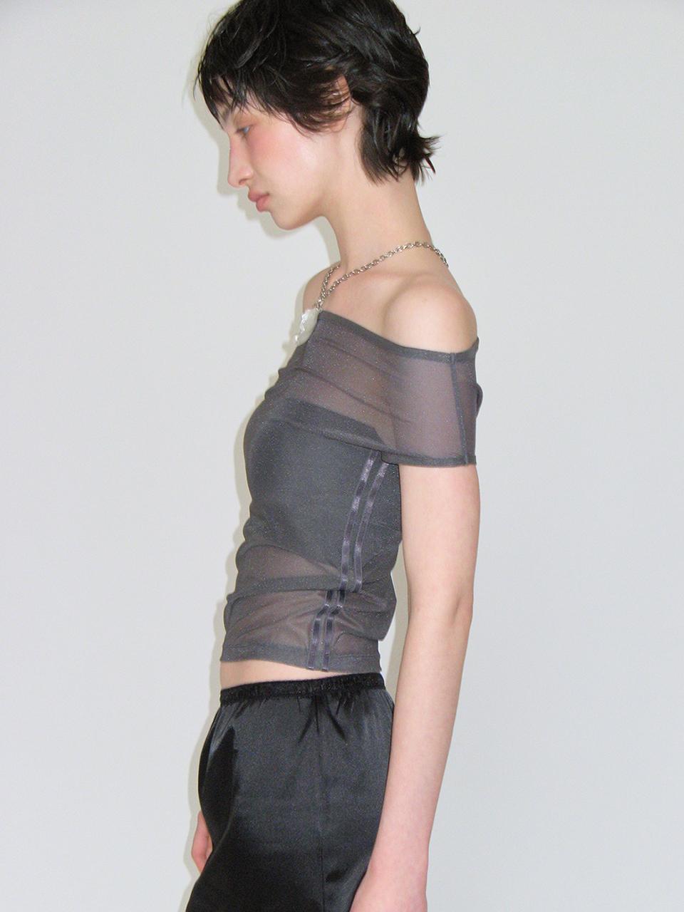 [Release 5/17] MESH LINE OFF SHOULDER TOP_CHARCOAL