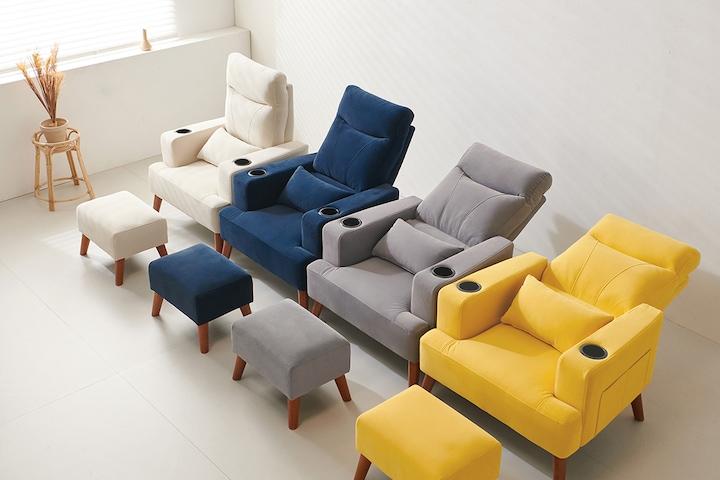 올에이블 1인용 컵홀더 홈바형 생활발수 패브릭 리클라이너 소파 스툴