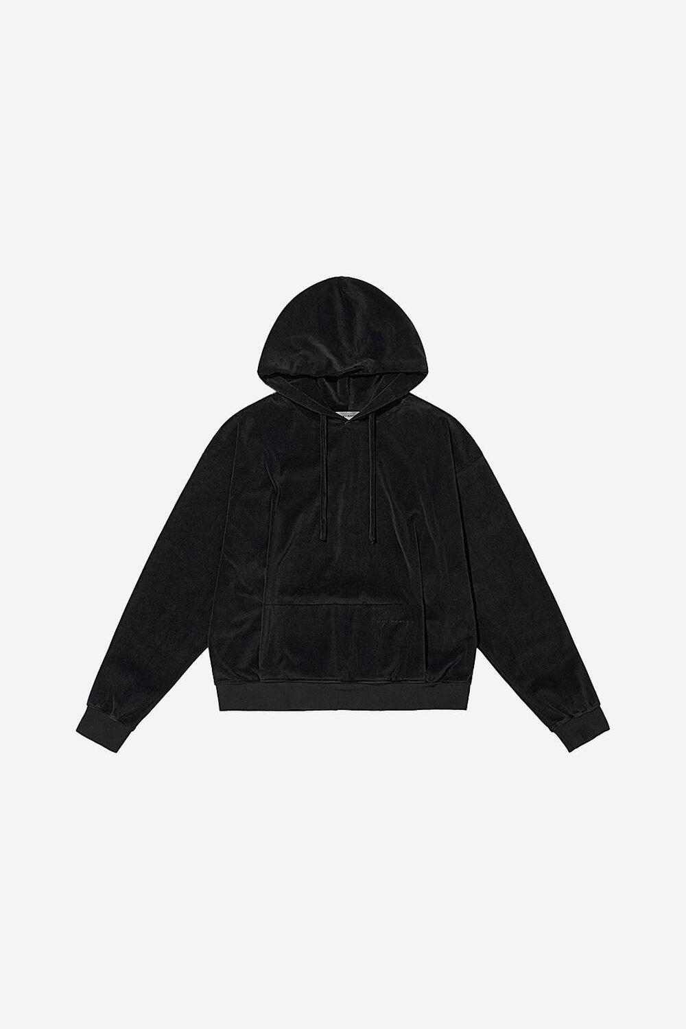 LOGO VELOUR HOODED SWEATSHIRT - BLACK
