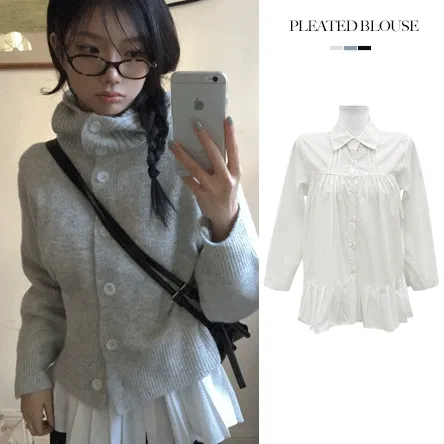 [문의폭주/레이어드🖤] 네코 플리츠 셔츠-3color