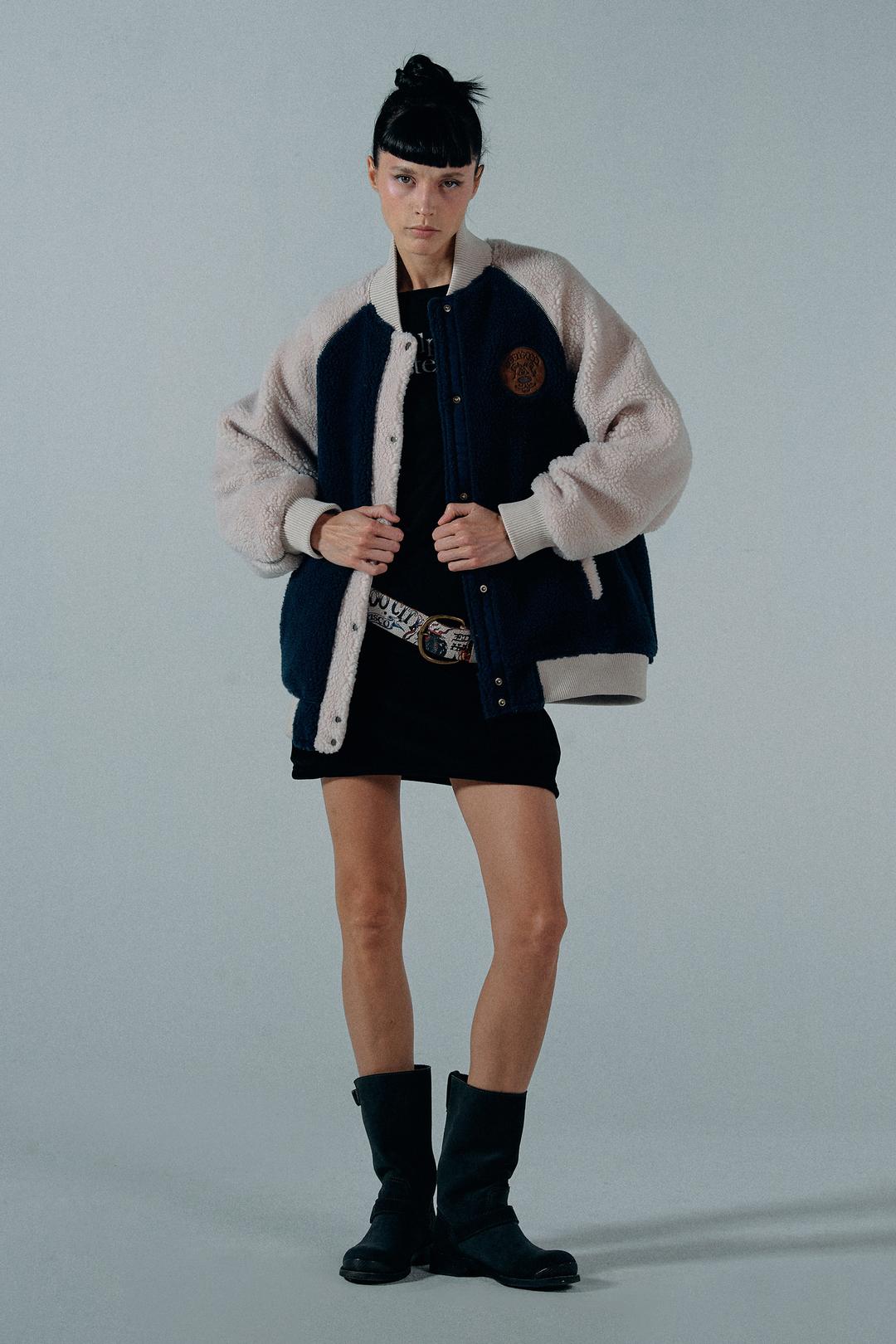 Teddy Stadium Sherpa Jacket Navy/Ivory