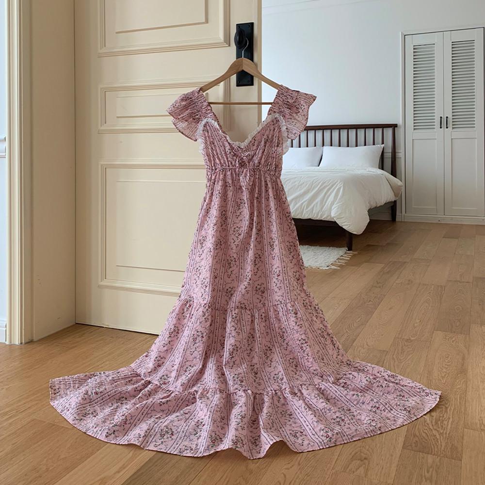 프릴 플라워 홈웨어 원피스 예쁜 여성스러운 인견 잠옷 신혼여행 결혼 기념일 여자친구선물