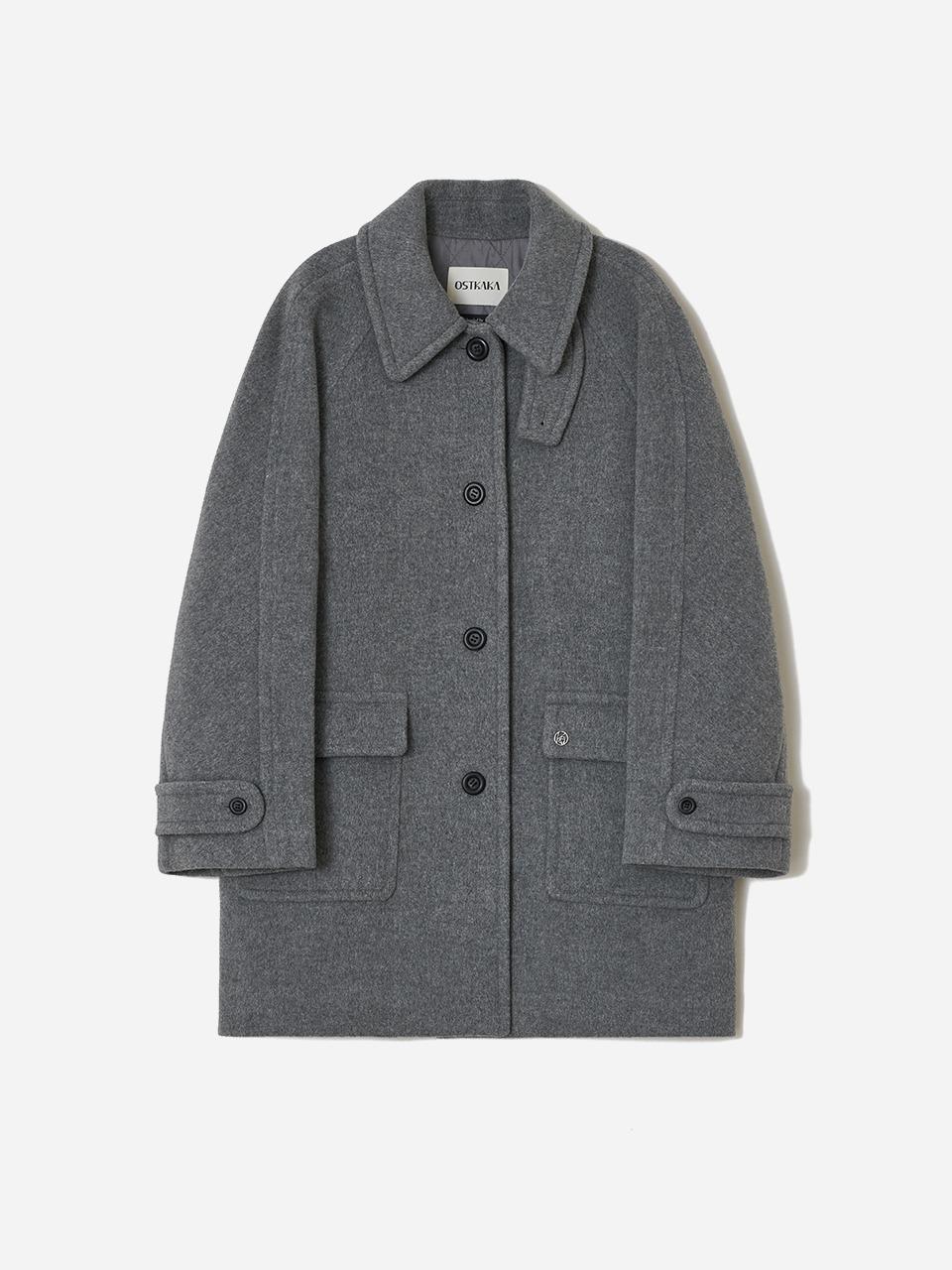 Cashmere Wool Blended Single Half Coat Melange Grey