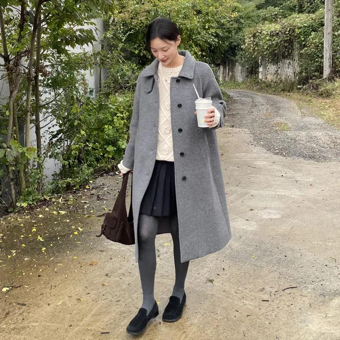 BALMACAAN WOOL COAT MELANGE GREY