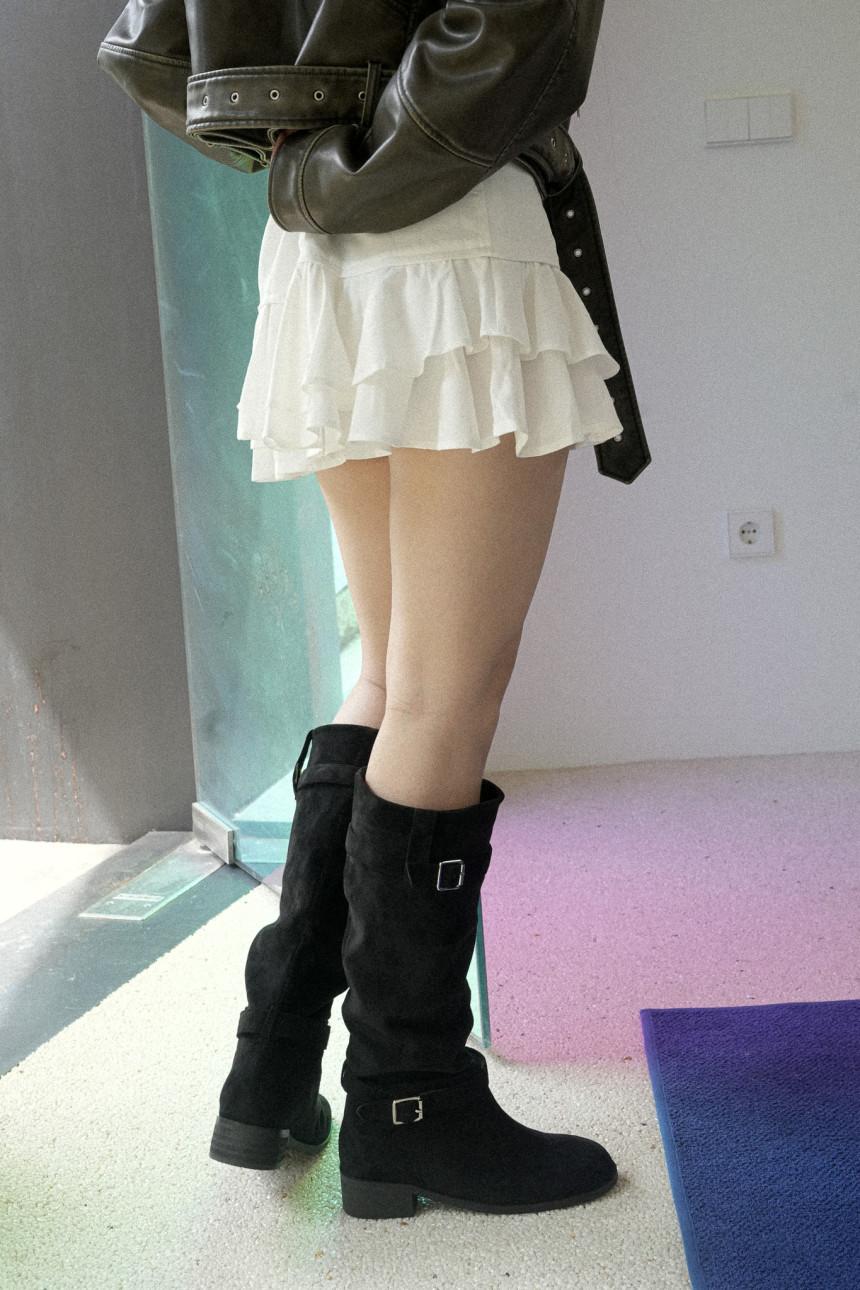 뮤즈모브 핏예쁜 투웨이 🖤255까지] 스웨이드 롱부츠 입구둘레39cm/*two-way boots* 다양한 연출 접어신는[스웨이드롱부츠/버클부츠] 버클스트랩 미들부츠 3CM