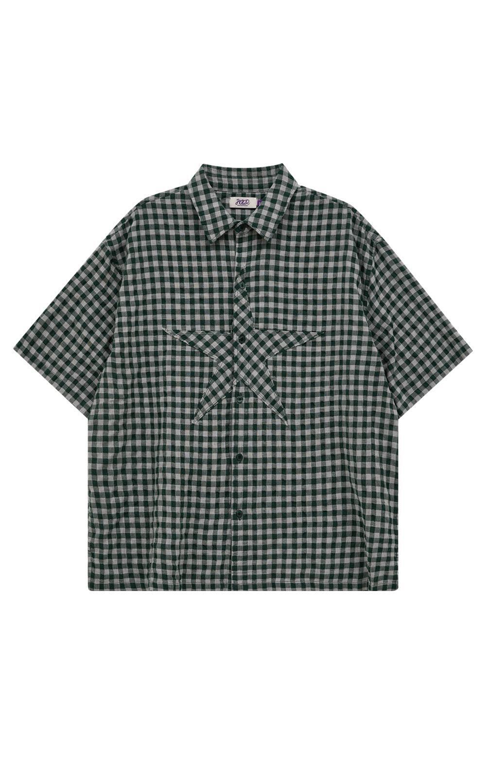[05/19예약배송]스타 아플리케 체크 반팔 셔츠 그린