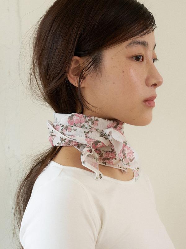 flower square scarf - white
