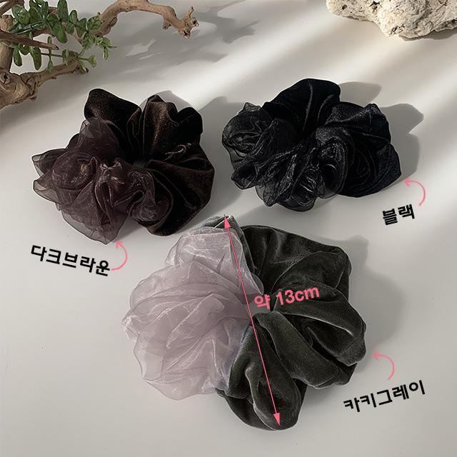밸벳 왕곱창 풍성 시스루 밴드 헤어슈슈 스크런치 머리끈