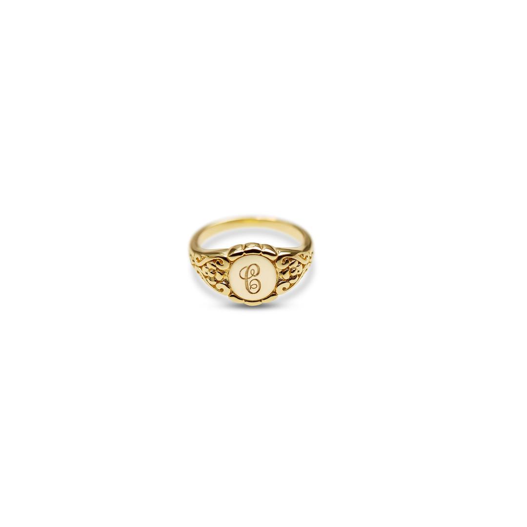 THE HAND ENGRAVED SCRIPT LETTER RING - C / 8