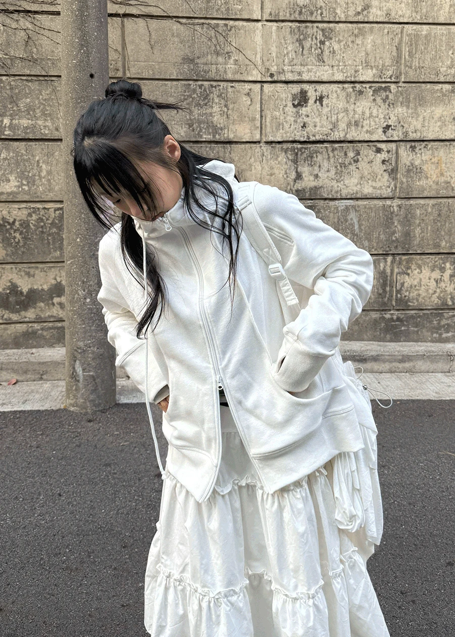 DOUBLE ZIP HOOD WHITE
