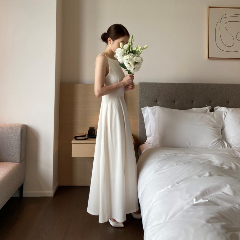 캐주얼촬영 백리스 훌 원피스 피로연 2부 스냅촬영 브라이덜샤워 원피스 2color