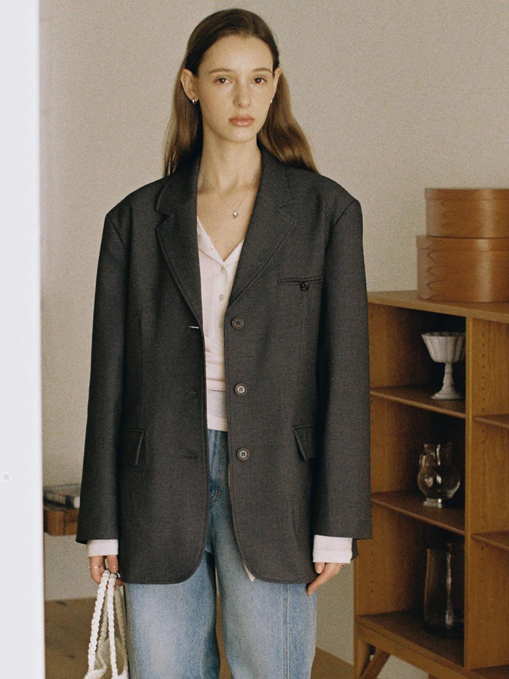 Side-slit cation jacket_Charcoal