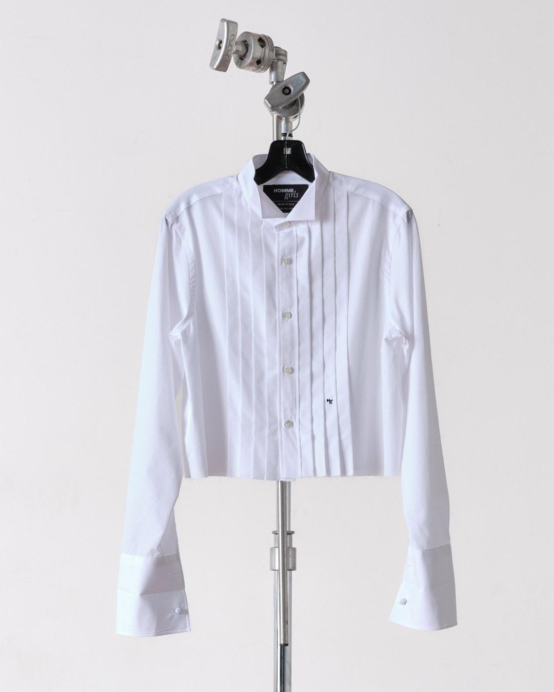 Cropped Tuxedo Shirt - Small / White