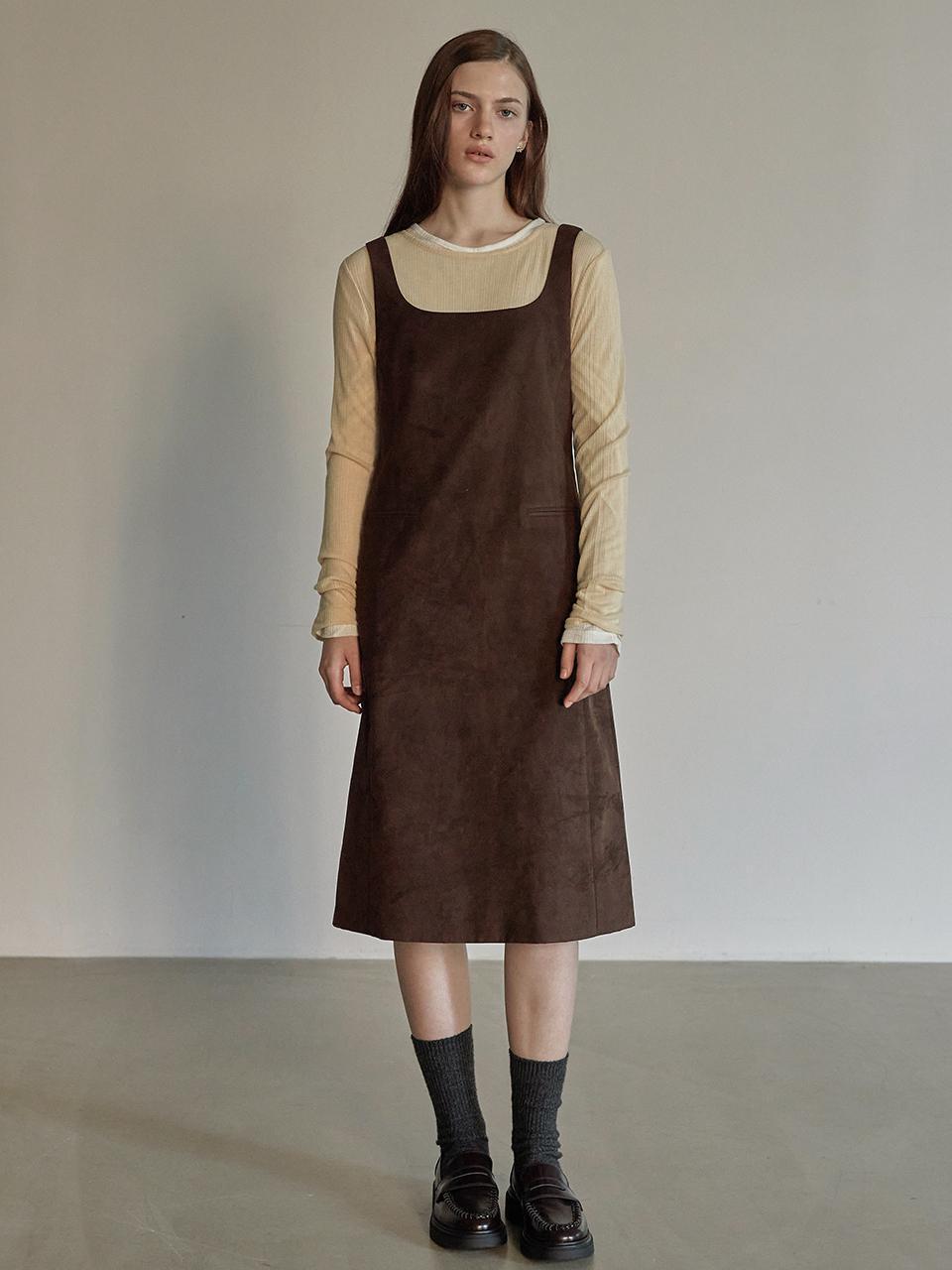 Suede sleeveless dress - Dark brown
