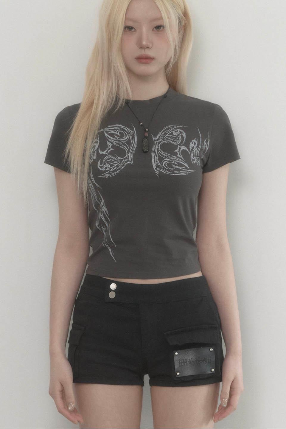 Angel Wing Printed Top (Charcoal)