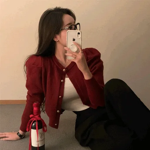 [4color/연말룩]이브닝 금장 퍼프 가디건