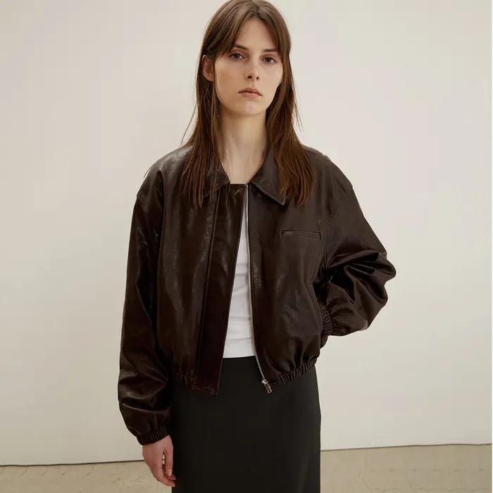 Blouson Jacket In Soft Lambskin, Red Brown