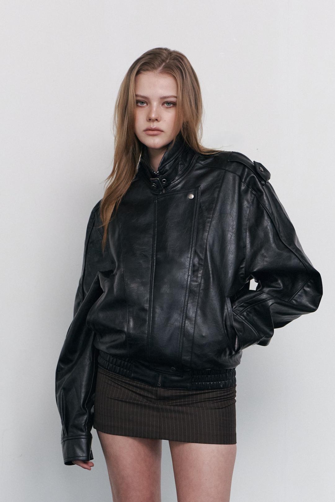 Gia Leather Bomber jacket (Black)