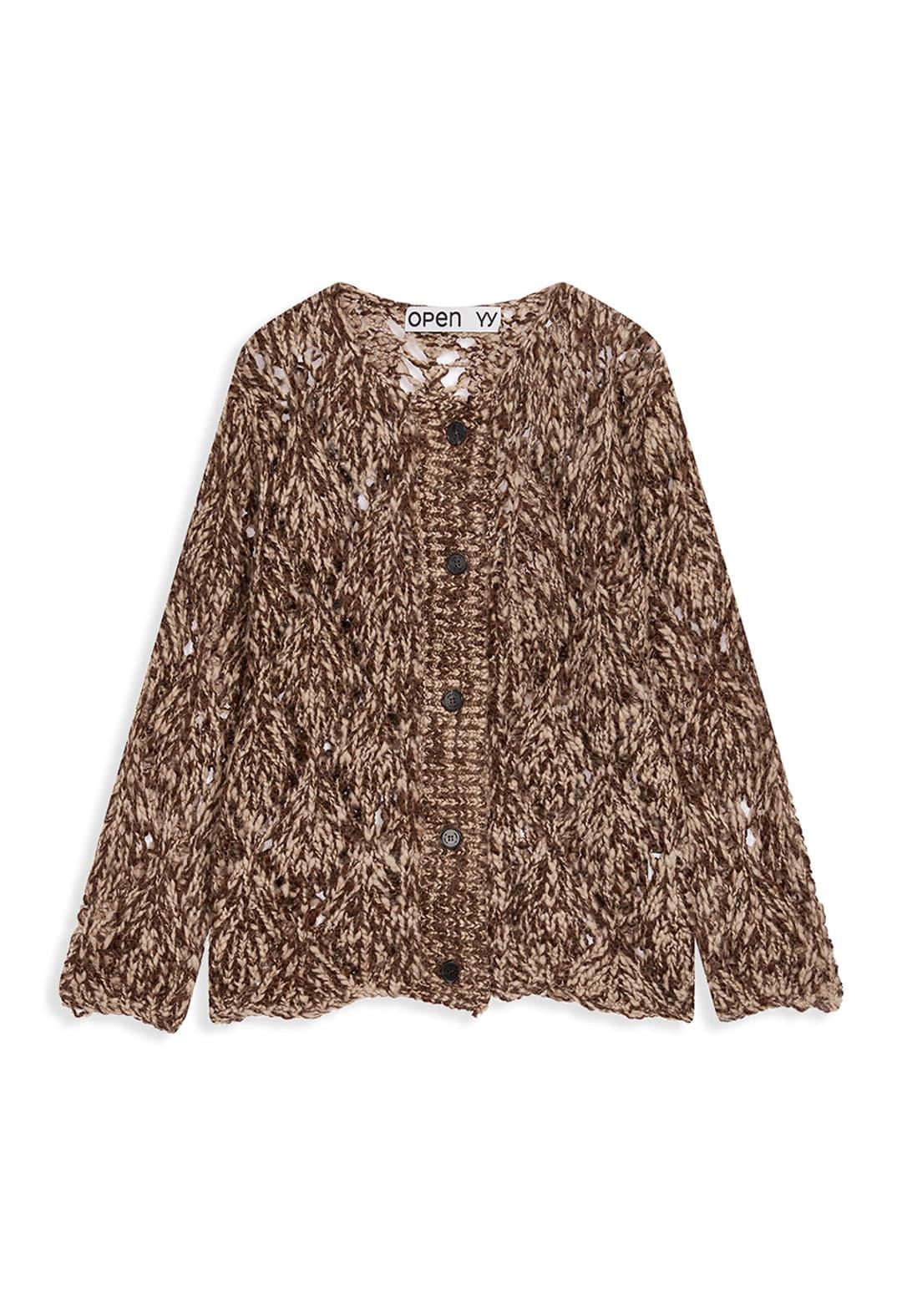 ARGYLE POINTELLE CARDIGAN, BROWN