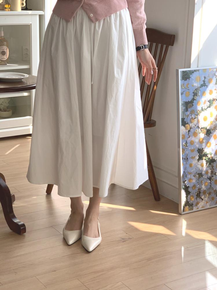 플레어스커트 밴딩스커트 아이보리 A라인 롱 코튼 여성