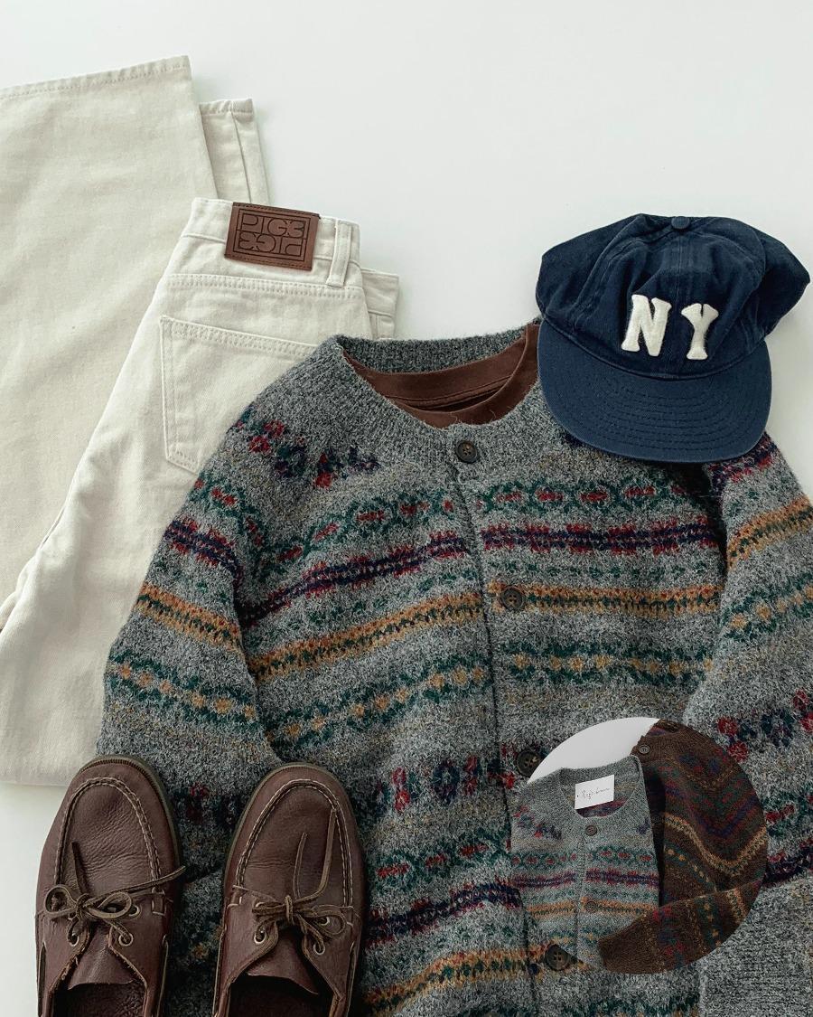 페어아일 라운드 니트 가디건