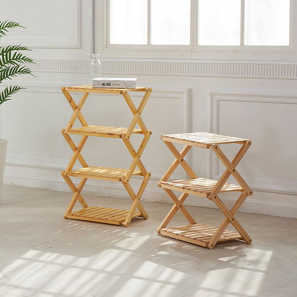 코시나 우드 접이식 선반 KXN-3F 미니 소나무 원목 목재 나무 수납 다용도 정리대