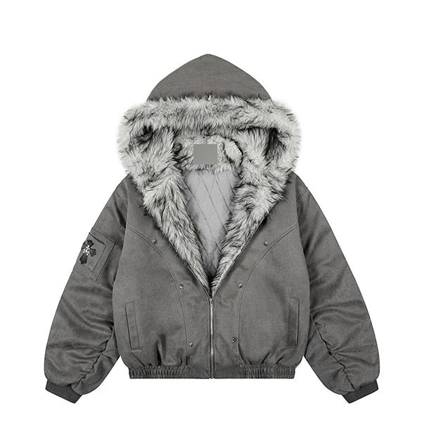 Cross Patch 2Color Fur Hood Quilted Beam Jacket (3823)