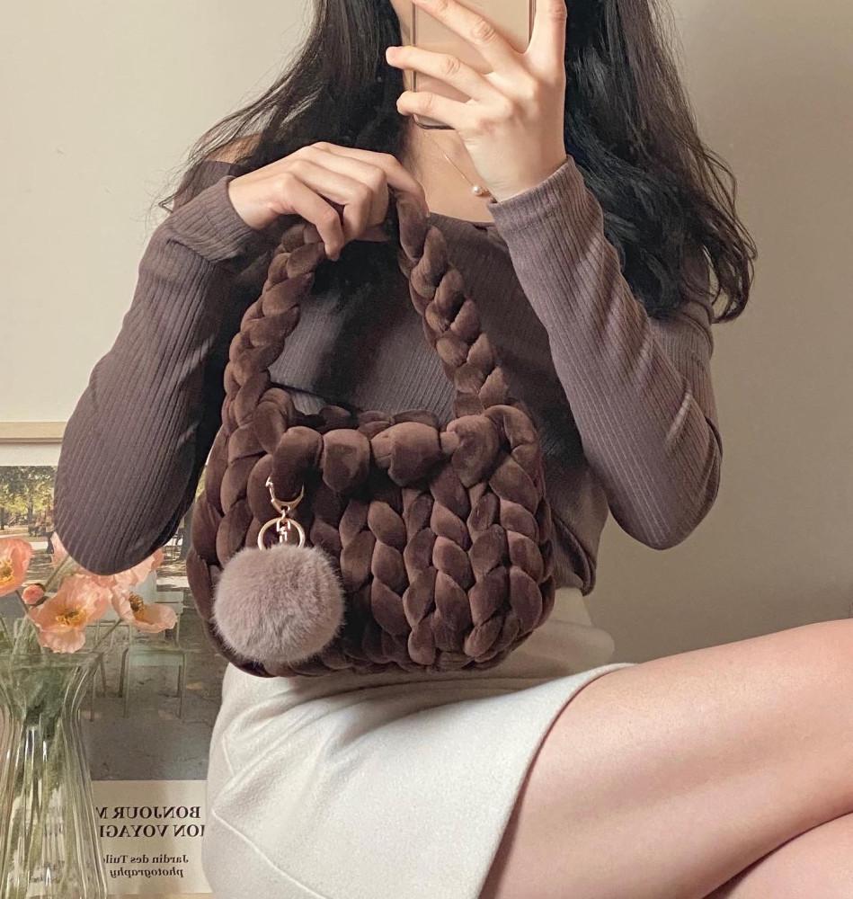 자이언트 얀 1kg 벨벳 가방 실 빅얀 루피 뜨개 만들기 핑거니팅